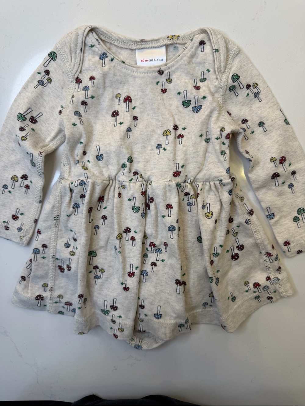 Hanna Andersson Baby Girl Mushroom Print Organic Cotton Bodysuit Dress 3–6M 60